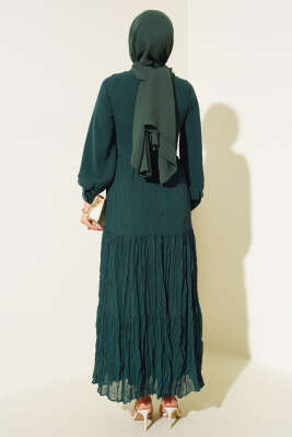 Önü Bağlamalı Tül Elbise Zümrüt - Tesettür Elbise