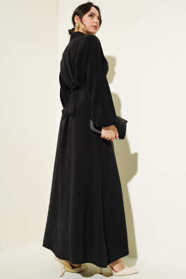 Önü Bağlamalı Yarım Düğmeli Tencel Elbise Siyah - 700-1000 TL Ürünler