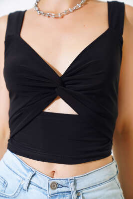 Önü Bağlı Sandy Bluz Siyah - Kadın Giyim Modelleri