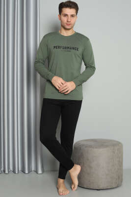 Önü Baskılı Paça Lastikli Erkek Pijama Takım Haki - IŞILAY