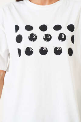 Önü Baskılı T-shirt Ekru - Kadın Giyim Modelleri
