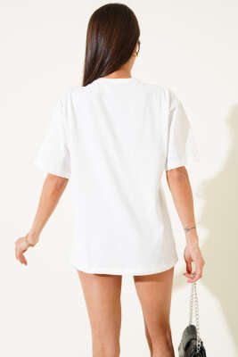 Önü Baskılı T-shirt Ekru - Kadın Giyim Modelleri