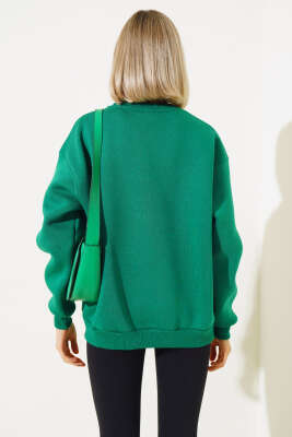 Önü Baskılı Üç İplik Sweatshirt Zümrüt - Kadın Giyim Modelleri