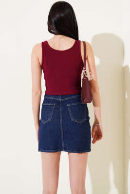Önü Biyeli Kaşkorse Crop Bordo - Kadın Giyim Modelleri