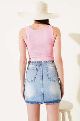 Önü Biyeli Kaşkorse Crop Pembe - Kadın Giyim Modelleri
