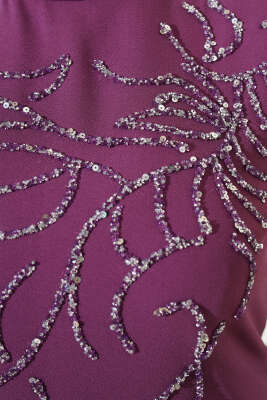 Önü Boydan Taşlı Büyük Beden Elbise Magenta - Tesettür Elbise