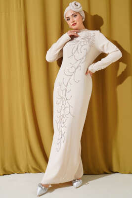 Önü Boydan Taşlı Büyük Beden Elbise Taş 