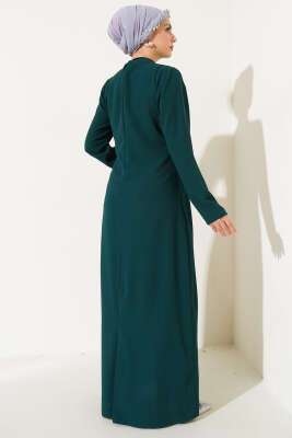 Önü Boydan Taşlı Büyük Beden Elbise Zümrüt - Tesettür Elbise
