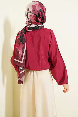 Önü Brit Düğmeli Bağlamalı Kısa Gömlek Bordo - Gömlek