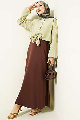 Önü Brit Düğmeli Bağlamalı Kısa Gömlek Çağla Yeşili - Gömlek