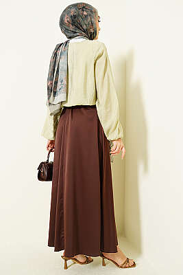 Önü Brit Düğmeli Bağlamalı Kısa Gömlek Çağla Yeşili - Gömlek