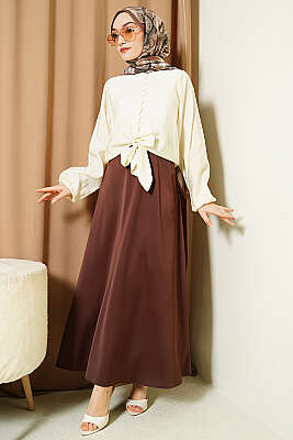 Önü Brit Düğmeli Bağlamalı Kısa Gömlek Krem - Gömlek