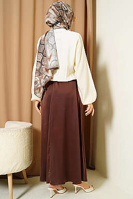 Önü Brit Düğmeli Bağlamalı Kısa Gömlek Krem - Gömlek