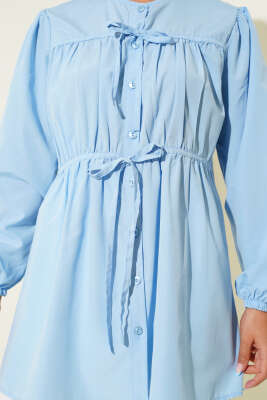Önü Büzgülü Bağcıklı Gömlek Bebe Mavi - 300-500 TL Ürünler