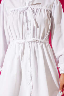 Önü Büzgülü Bağcıklı Gömlek Beyaz - Yılın Fırsatı