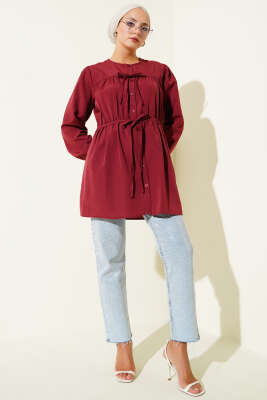 Önü Büzgülü Bağcıklı Gömlek Bordo - 300-500 TL Ürünler