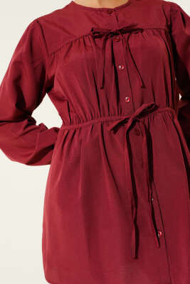 Önü Büzgülü Bağcıklı Gömlek Bordo - Yılın Fırsatı