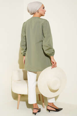 Önü Büzgülü Bağcıklı Gömlek Haki - Yılın Fırsatı