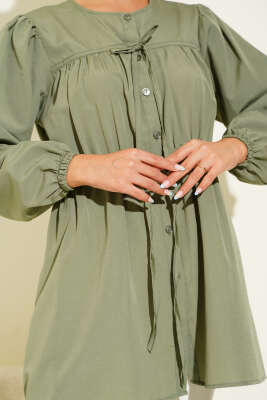 Önü Büzgülü Bağcıklı Gömlek Haki - Yılın Fırsatı