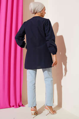 Önü Büzgülü Bağcıklı Gömlek Lacivert - 300-500 TL Ürünler