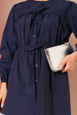 Önü Büzgülü Bağcıklı Gömlek Lacivert - Yılın Fırsatı