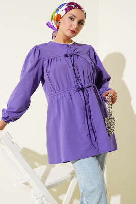Önü Büzgülü Bağcıklı Gömlek Mor 