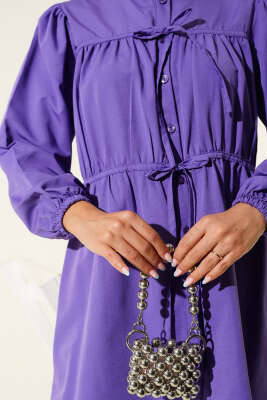 Önü Büzgülü Bağcıklı Gömlek Mor - Yılın Fırsatı