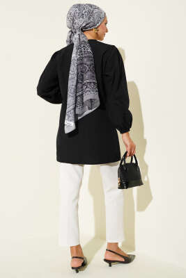 Önü Büzgülü Bağcıklı Gömlek Siyah - Yılın Fırsatı