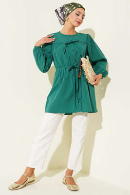 Önü Büzgülü Bağcıklı Gömlek Yeşil - Yılın Fırsatı