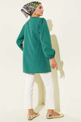 Önü Büzgülü Bağcıklı Gömlek Yeşil - Yılın Fırsatı