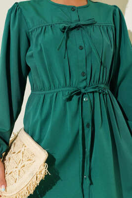 Önü Büzgülü Bağcıklı Gömlek Yeşil - Yılın Fırsatı