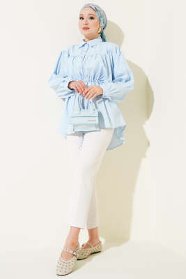 Önü Büzgülü Bel Tünelli Gömlek Bebe Mavi - 500-700 TL Ürünler