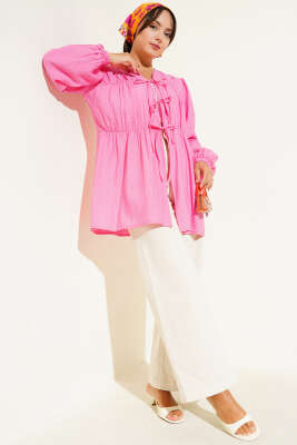 Önü Büzgülü Bilekleri Lastikli Kimono Pembe - 300-500 TL Ürünler