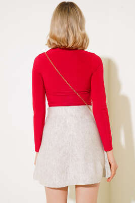 Önü Büzgülü Bluz Kırmızı - Yılın Fırsatı