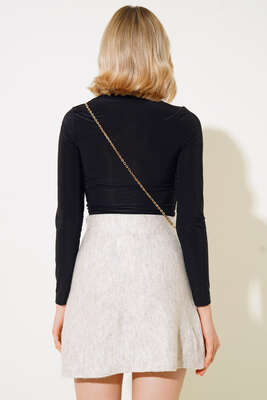 Önü Büzgülü Bluz Siyah - Yılın Fırsatı