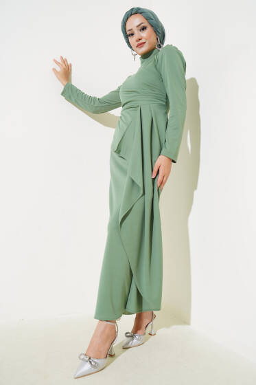 Önü Büzgülü Elbise Çağla Yeşili - Elbise