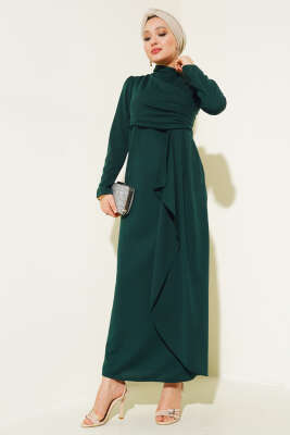 Önü Büzgülü Elbise Zümrüt 