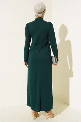 Önü Büzgülü Elbise Zümrüt - Tesettür Elbise
