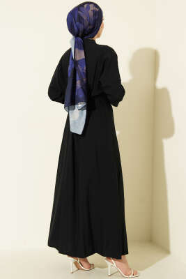 Önü Büzgülü Gold Tokalı Elbise Lacivert - Elbise