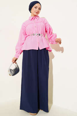 Önü Büzgülü İp Bağcıklı Gömlek Pembe - 300-500 TL Ürünler