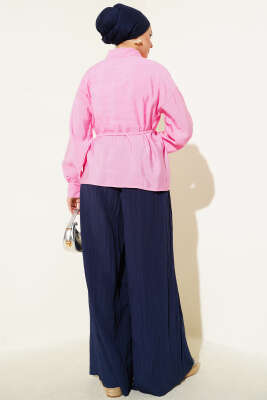 Önü Büzgülü İp Bağcıklı Gömlek Pembe - 300-500 TL Ürünler