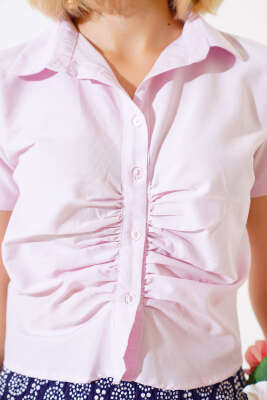 Önü Büzgülü Kısa Gömlek Pembe - Kadın Giyim Modelleri