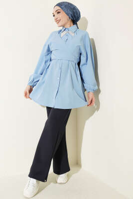 Önü Çapraz Bağlamalı Gömlek Bebe Mavi - Gömlek