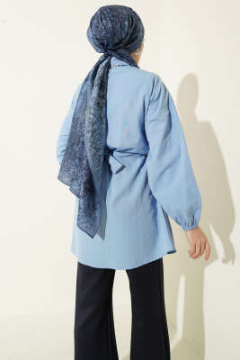 Önü Çapraz Bağlamalı Gömlek Bebe Mavi - Gömlek