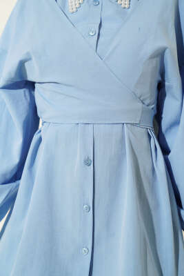 Önü Çapraz Bağlamalı Gömlek Bebe Mavi - Gömlek