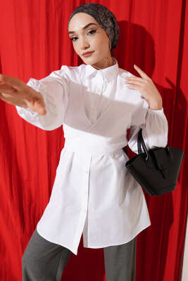 Önü Çapraz Bağlamalı Gömlek Beyaz - ASMİN