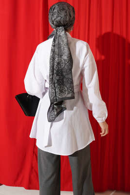 Önü Çapraz Bağlamalı Gömlek Beyaz - Gömlek