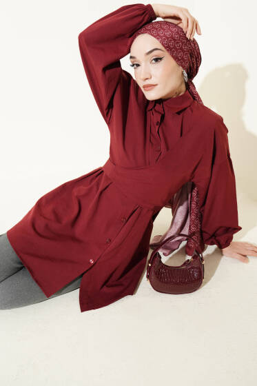 Önü Çapraz Bağlamalı Gömlek Bordo - Gömlek