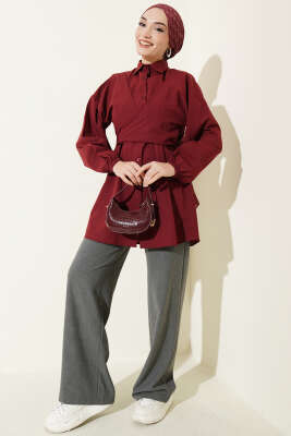 Önü Çapraz Bağlamalı Gömlek Bordo - Gömlek