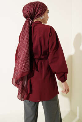 Önü Çapraz Bağlamalı Gömlek Bordo - Gömlek